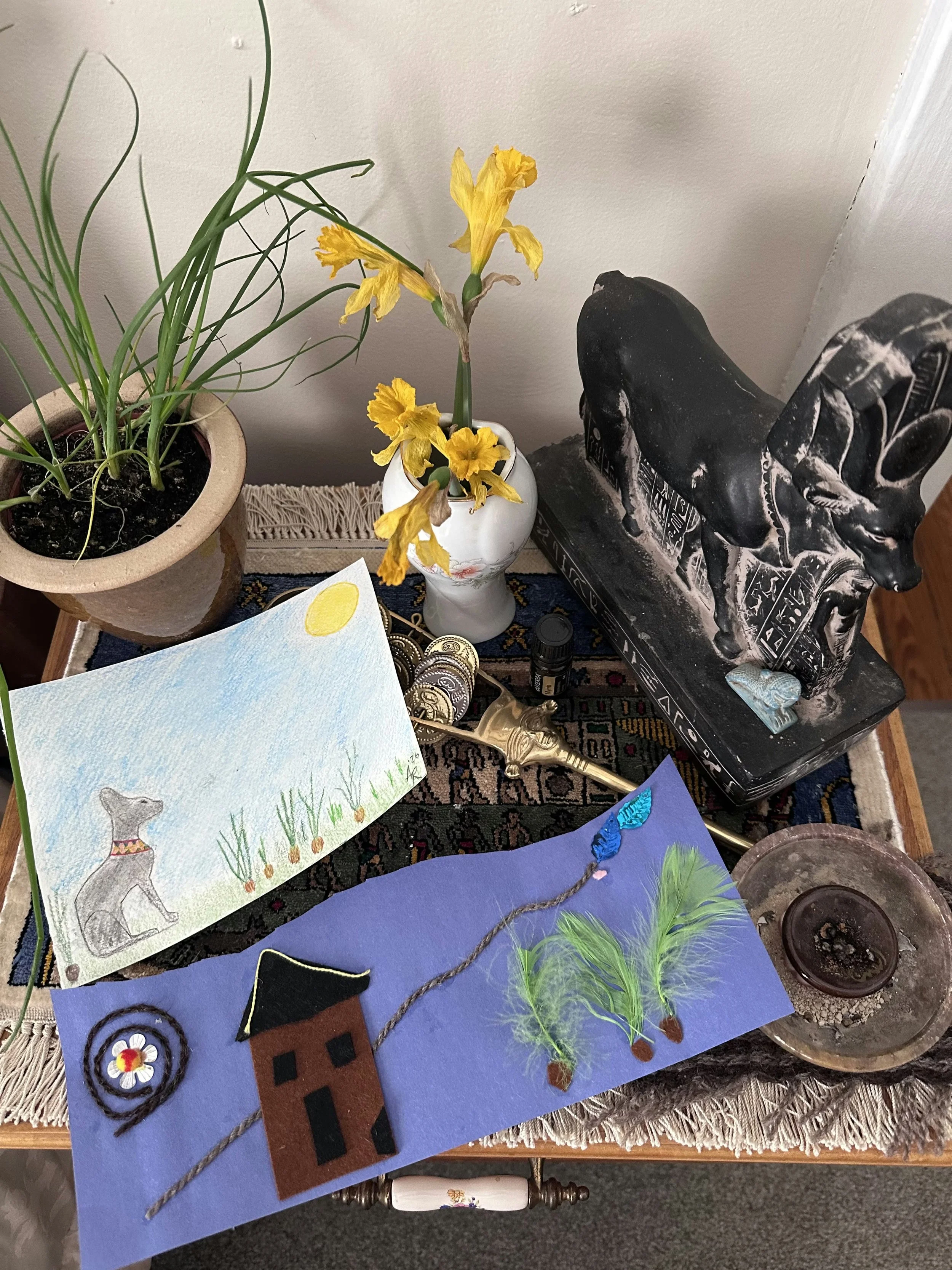 My art for Bastet on the altar (with Chives!)