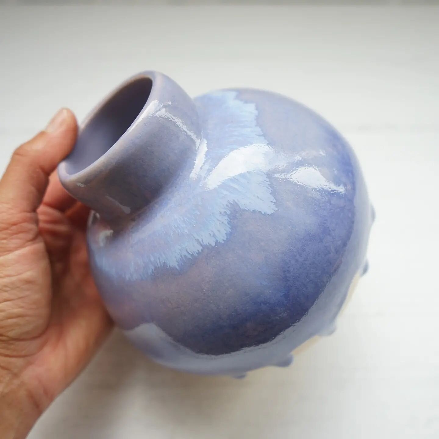 This is a vase I first glazed a little while ago (it's on the grid in a video a few posts back) that needed some adjusting to the glaze. After re-firing it at a slightly higher temperature in my smaller kiln this glaze turned out even better than I'd