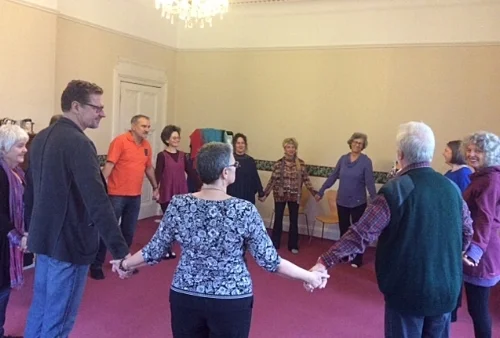 We can see here from left to right in this photo: Fra Zeller (Switzerland), Pontus Holmgren (Sweden), Tihamer Bako (Hungary), Veronica Needa (SPT UK), Debe Edden (USA), Alison Fairlove (PTSW/SPT UK), Karin Gisler (Switzerland), Liz Muckley (USA), Gigi Dotti (Italy), Amanda Brown (PTSW/SPT UK) and Jutta Hepenhausen (Germany). Those not visible: Aviva Apel-Rosenthal (Israel), Joke Rood (Netherlands), Synne Platander (Norway).