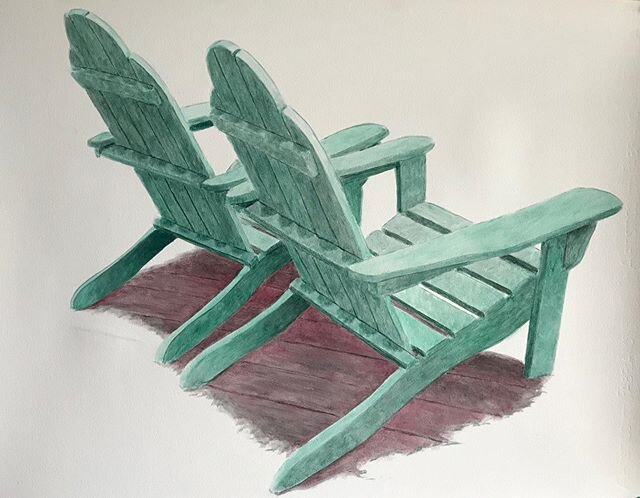 Two Green Chairs. Oil on gessoed paper. 22x30.&rdquo;