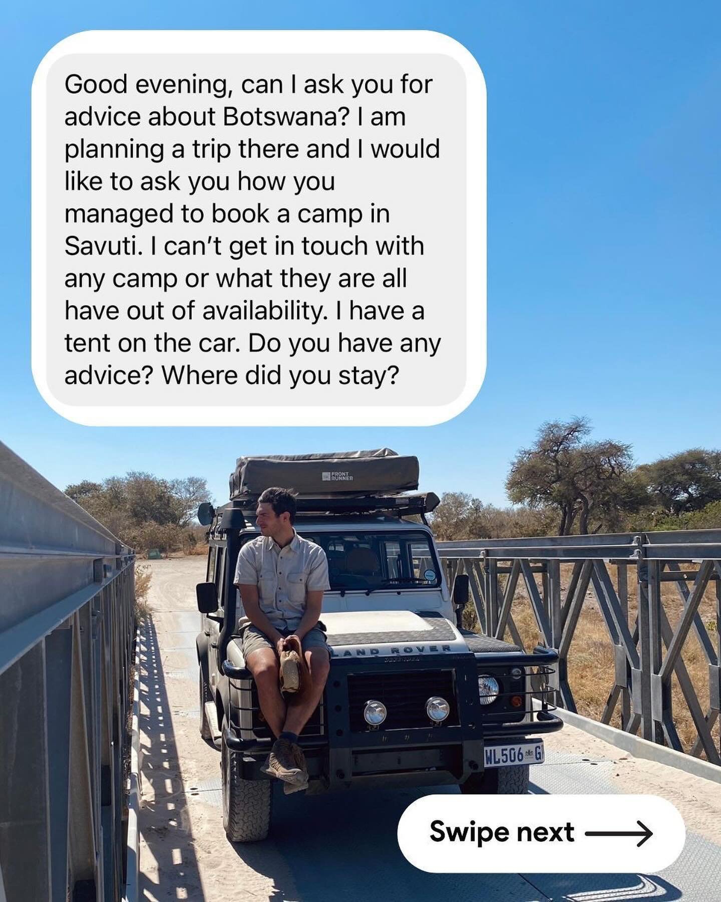➡️ SWIPE for our answer to @biaffect&rsquo;s question about Savuti. If you have advice drop it in a comment below. 

#findanywhere #borntoroam #camping #roofrack #overlanding #overland #camp #offroading #adventure #travel #explore #wanderlust #defend