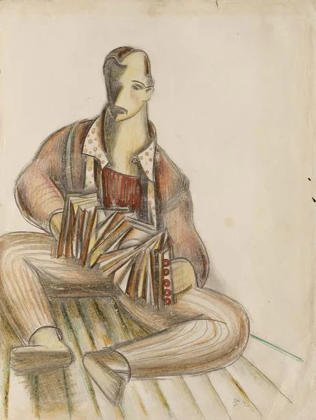 Self-Portrait with Accordian, 1930