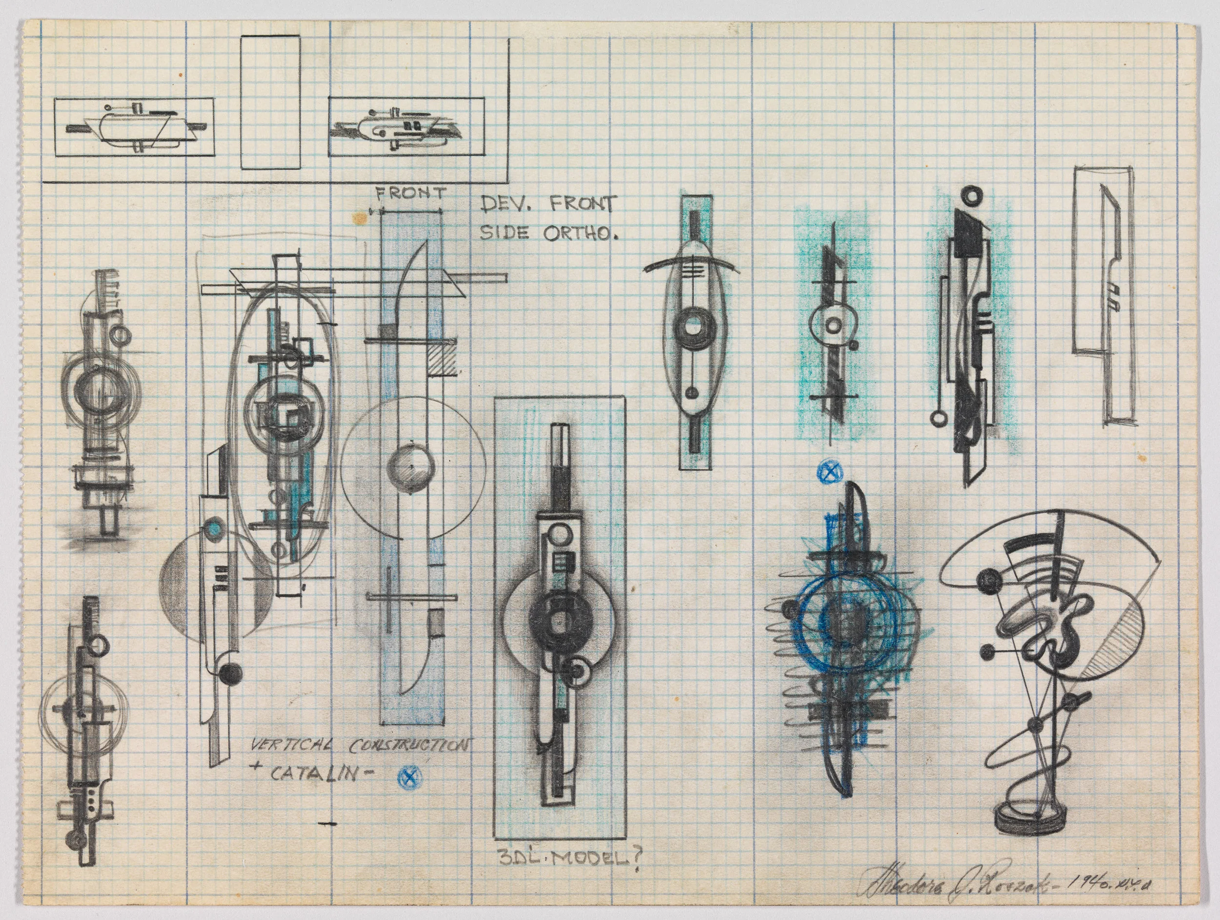 Work Sheet with Studies for Vertical Construction, 1940