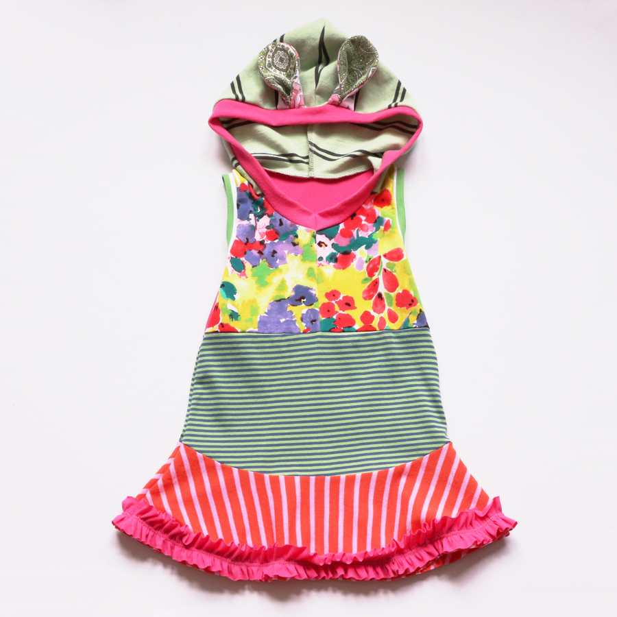 3T green:pink:stripes:ruffles:bunny:hoodie.jpg
