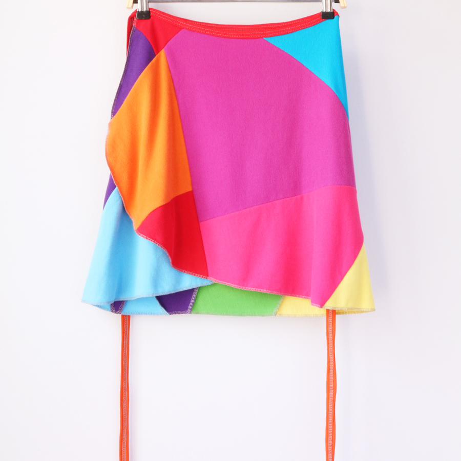 womens wrap skirt S:M rainbow colorblock patchwork.jpg