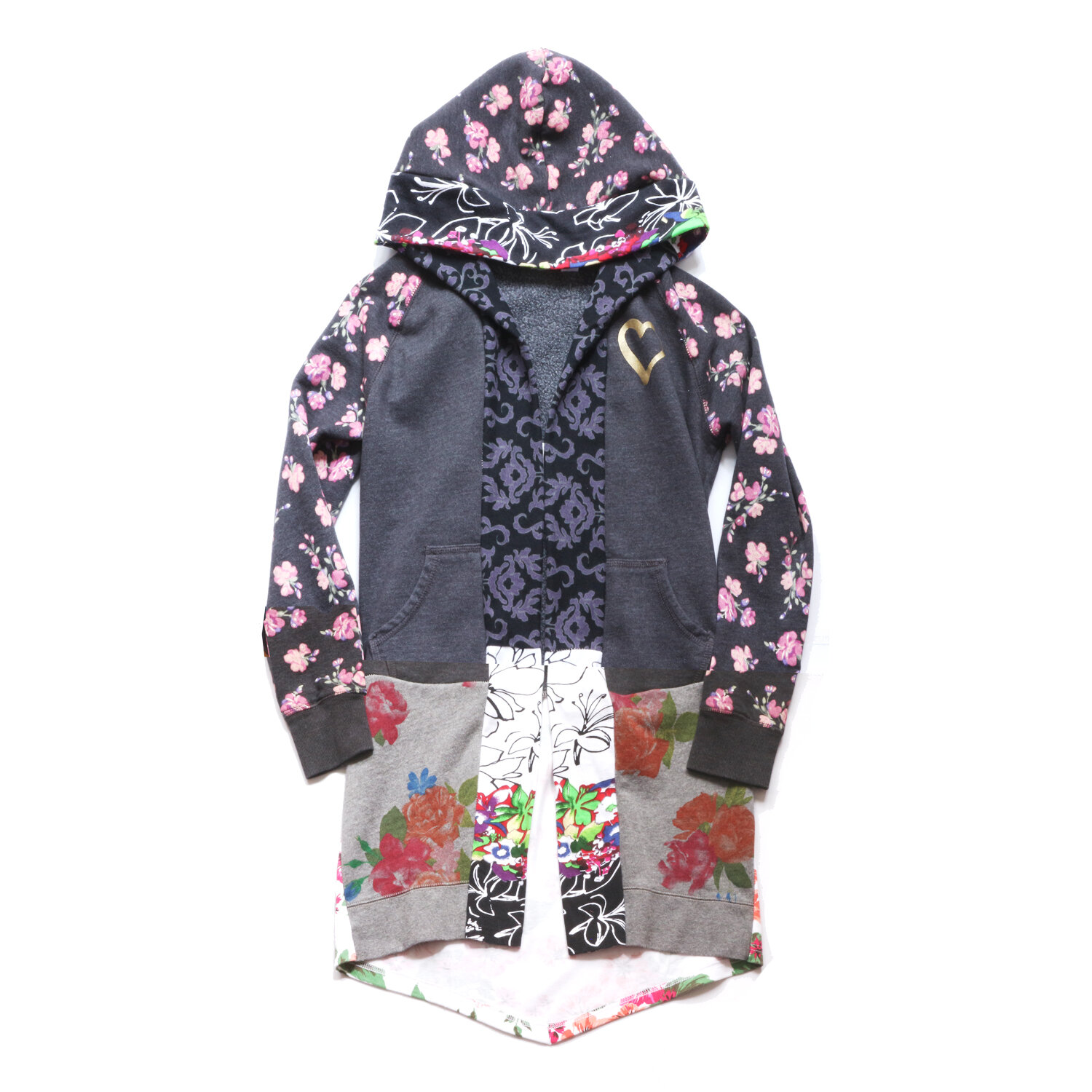 youth:XL 16 floral:gray:cardigan:hoodie:robe.jpg