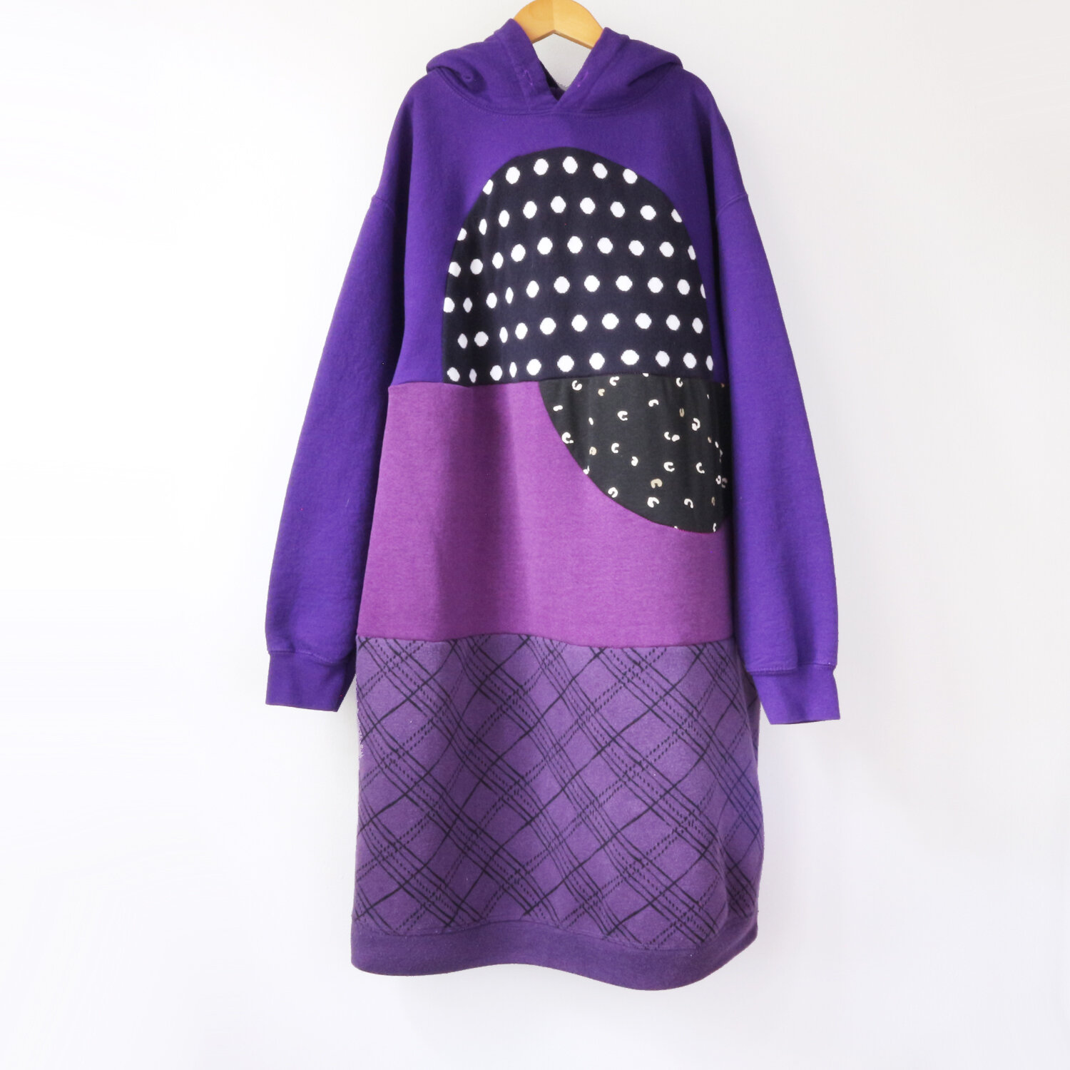 adult womens S small purple polkadot hoodie dress.jpg
