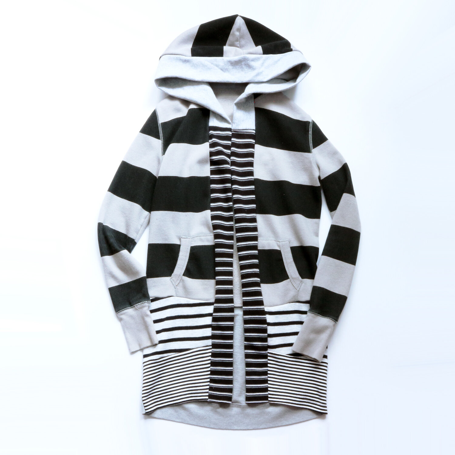 flat adult womens S stripe grays cardigan hoodie robe.jpg