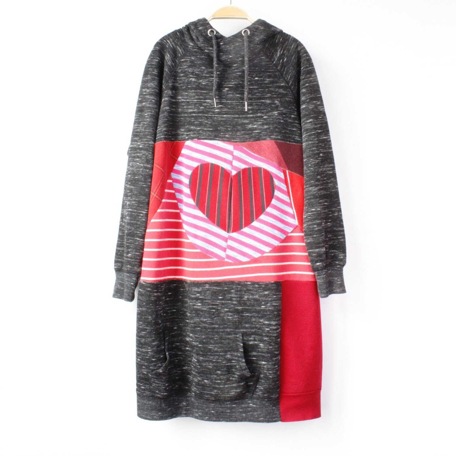 adult womens S:M patchwork heart hoodie sweatshirt .jpg