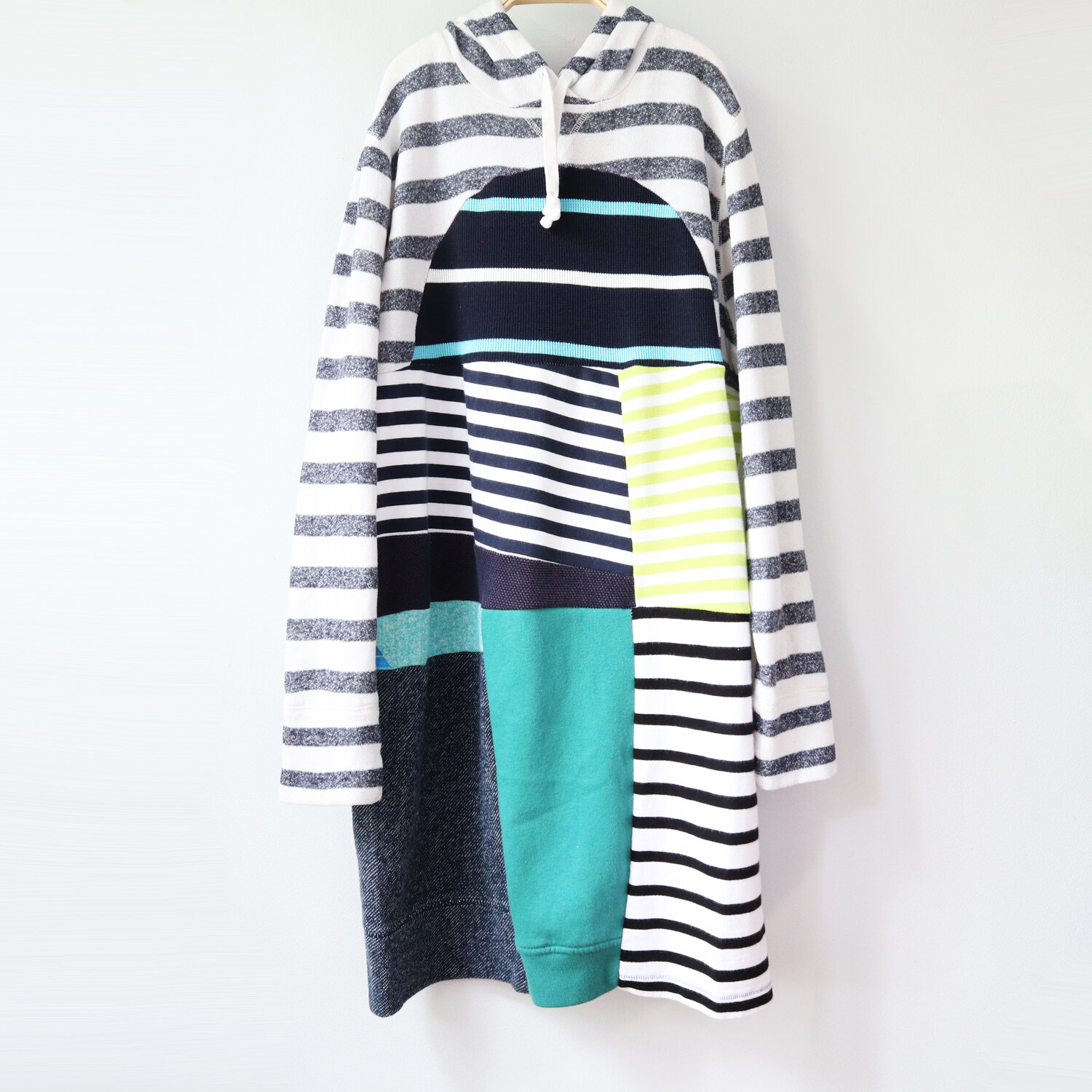 adult womens XL terry:sweatshirt:blues:stripes:green:patchwork.jpg