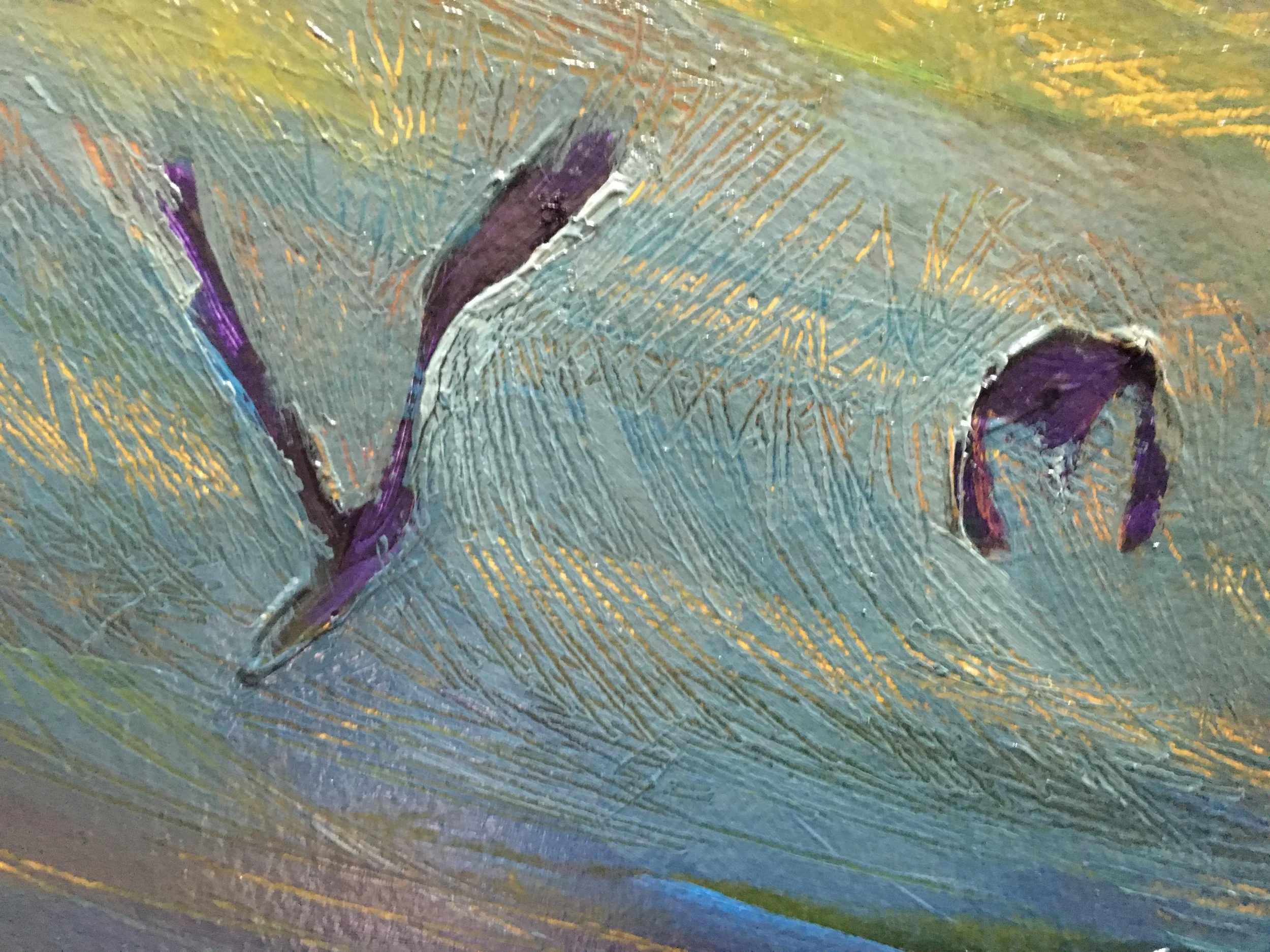Dawn Flight, detail in progress. 2015. Oil on panel. 23 x 50 inches. SOLD.