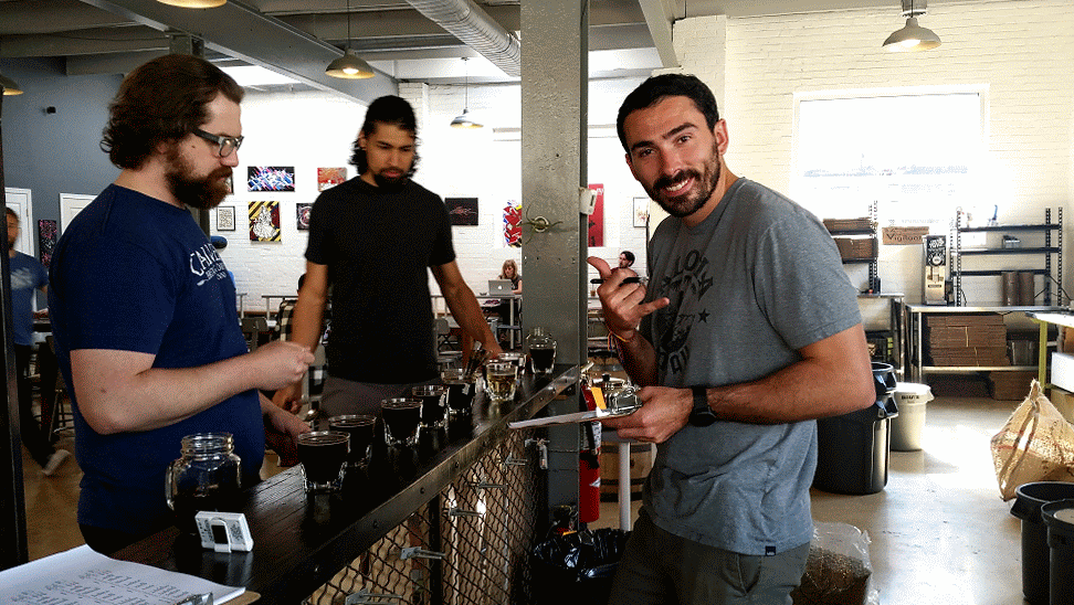 Our brewers Matt and Nick learned all about cupping from Chris and Mike at Vigilante recently. So amped up on coffee! Must be time for a beer...