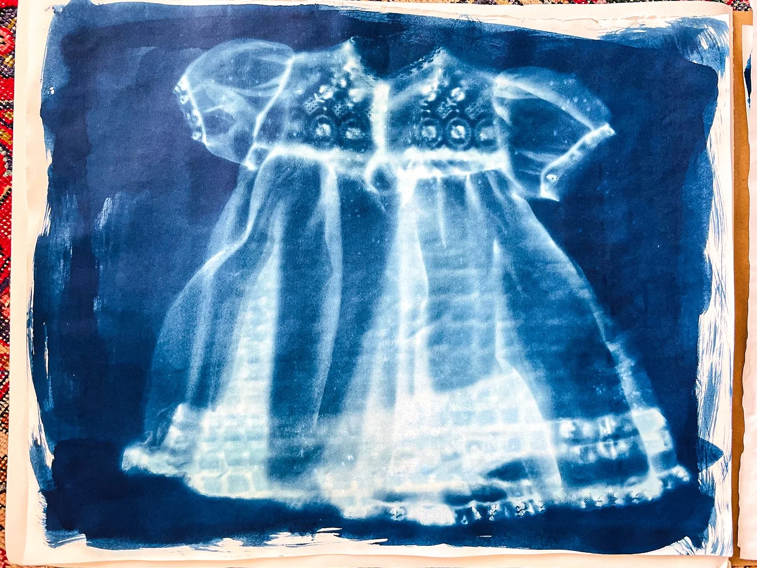 Cyanotype Print - Brenda's Baptism Gown - 1971