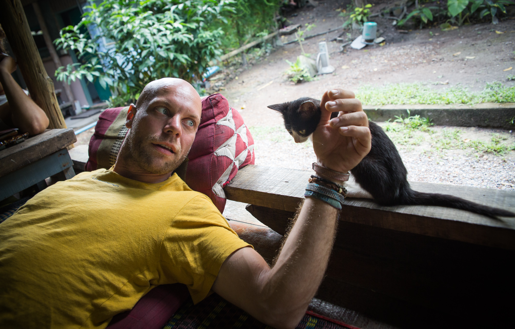 Many climbers from all over the world come to Tonsai to climb outdoors. Massimo Wihuri from Finland initially came to climb in 2014 and has now spent two years living and climbing on the beach. During nights, he works as a DJ at one of the bars on the beach. He is on his seventh tourist visa.