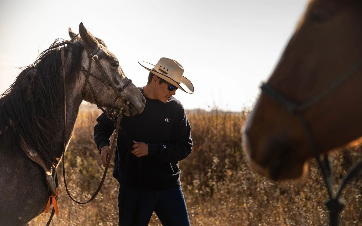  Chris leads his new horse Prince. 
