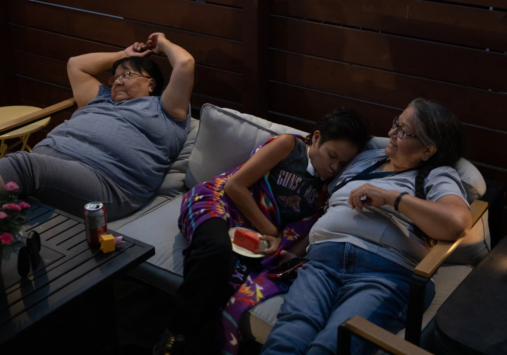  Ruth spends time with his paternal grandma (right) at the trailer he lives in with his family during the summers. His paternal aunt and also his social worker, sits on the left. They visit Ruth often in either Kenora, where the foster family spends 
