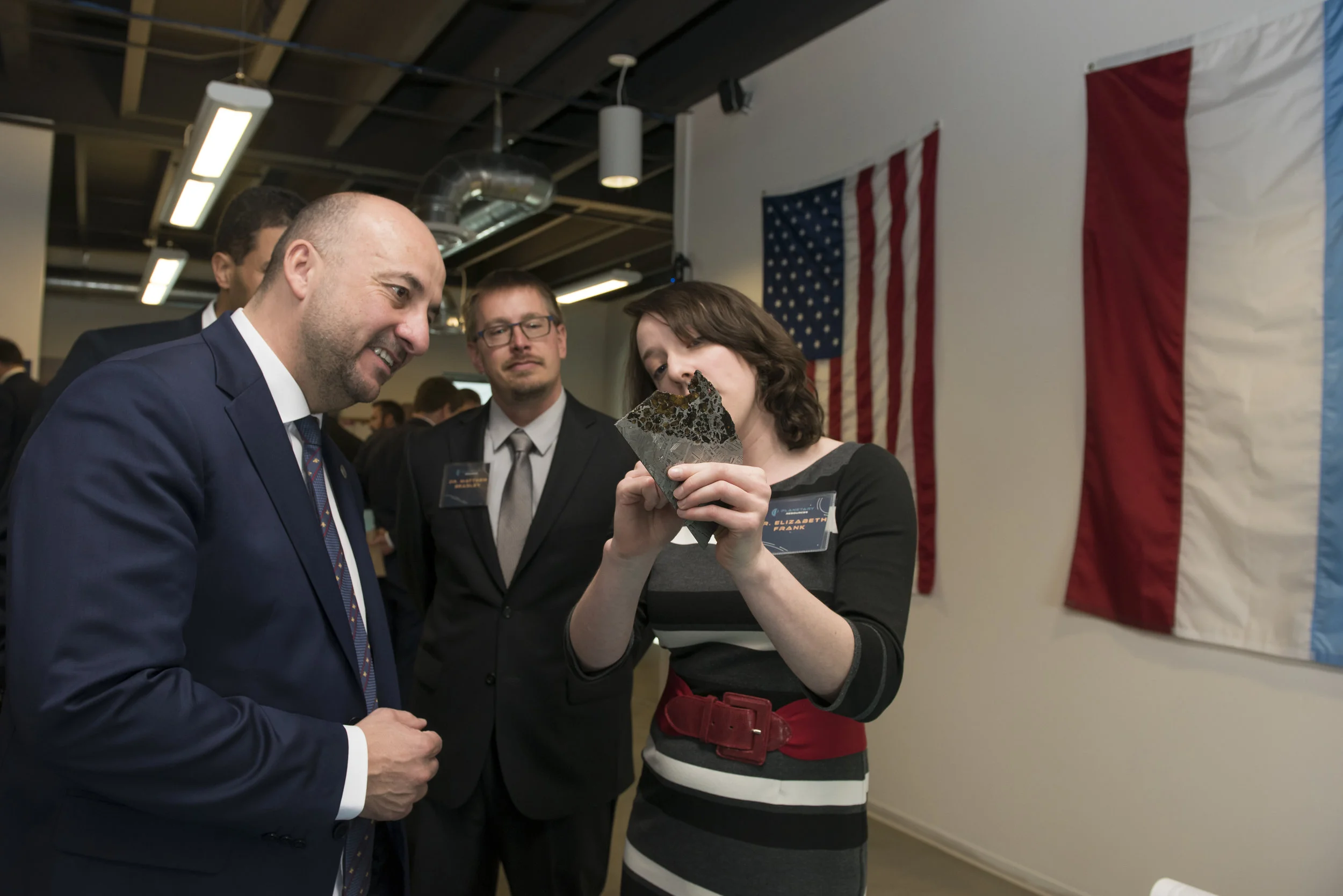 Explaining meteorite formation to Etienne Schneider, the Deputy Prime Minister of Luxembourg