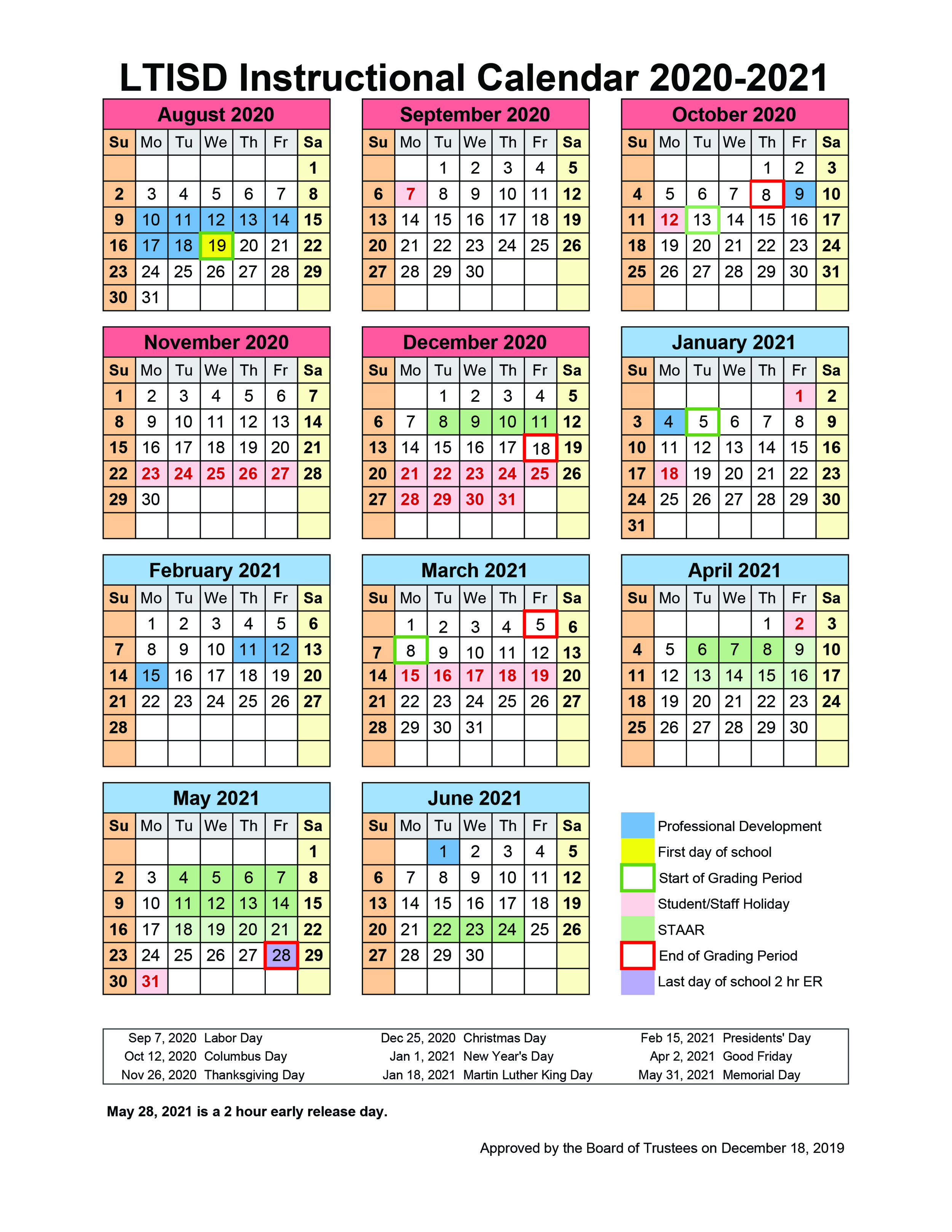 Ltisd 2021 22 Calendar Academic Calendar