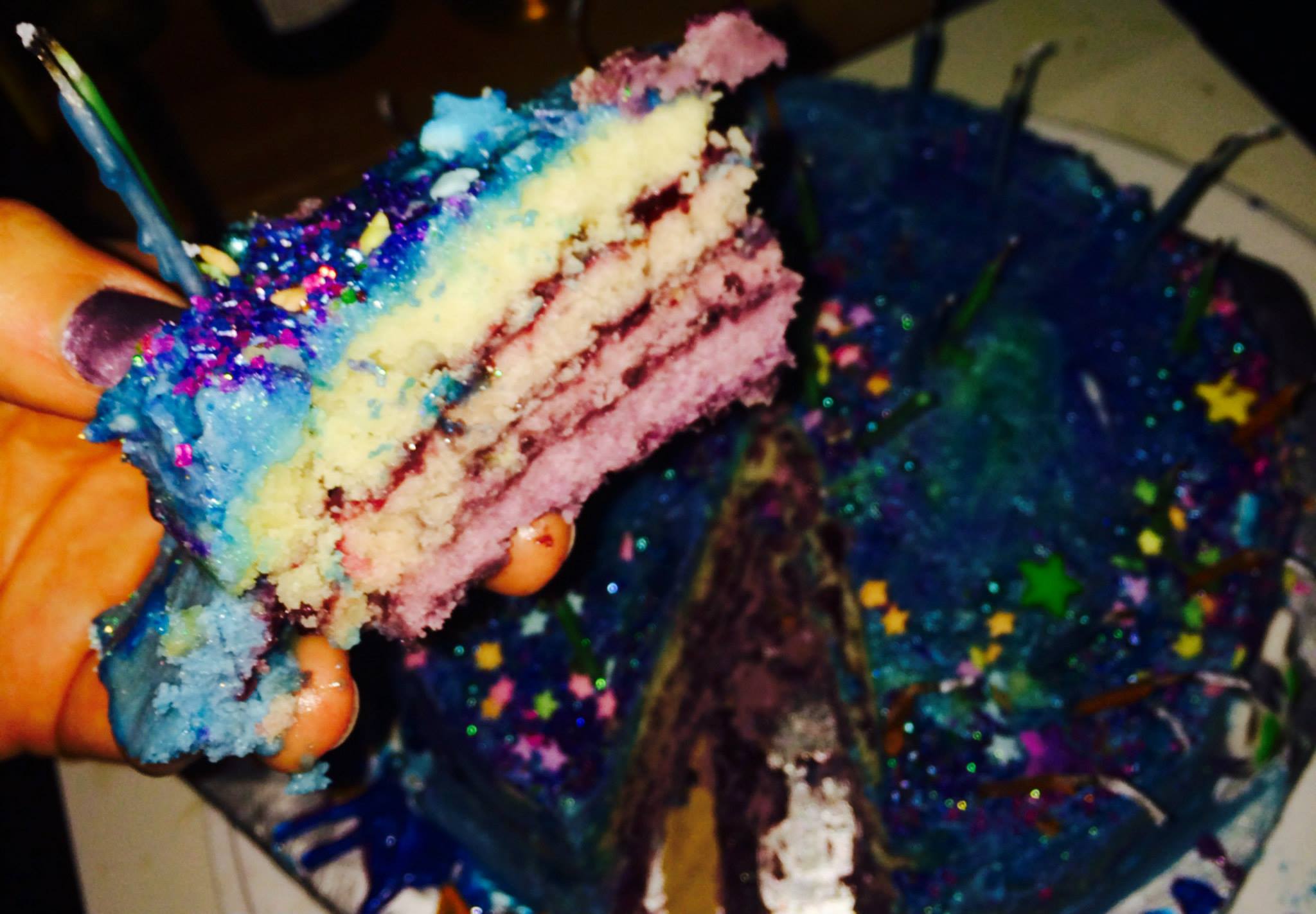 Barbara's 5 layer lavender sparkle space cat cake