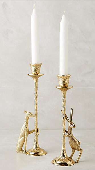 Meeting Post Taper Holder , $44 These tapered candlestick holders are whimsical and sophisticated. Grab a pair or rabbits, a pair of dogs, or mix-and-match to add some fun to your table this holiday season.
