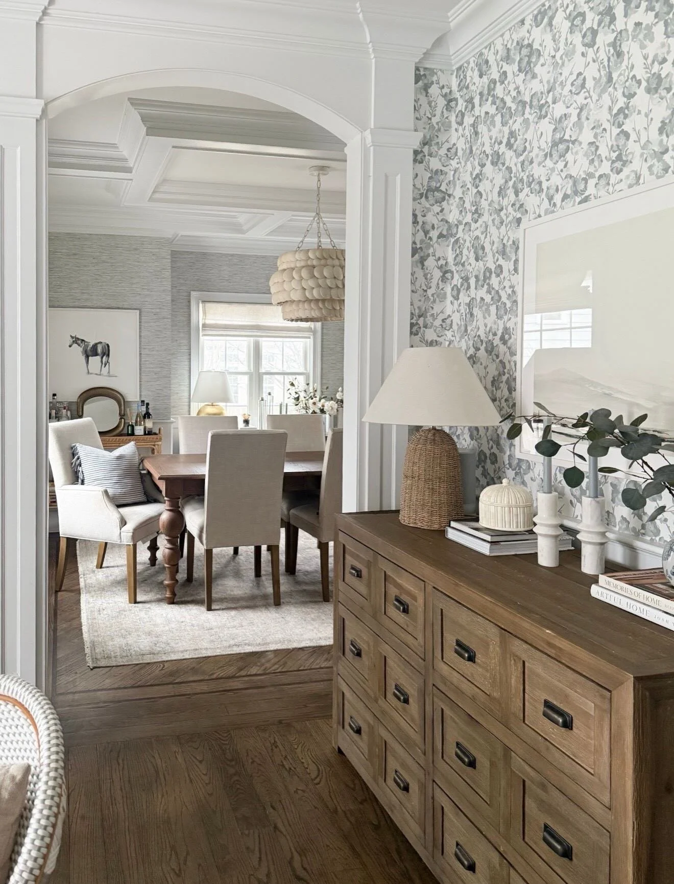 This is your sign to hang the wallpaper! I recently added this floral paper to the last remaining wall of our breakfast nook an it&rsquo;s made this corner of our home feel cozy. It also coordinates perfectly wit the grasscloth to at we have in the a