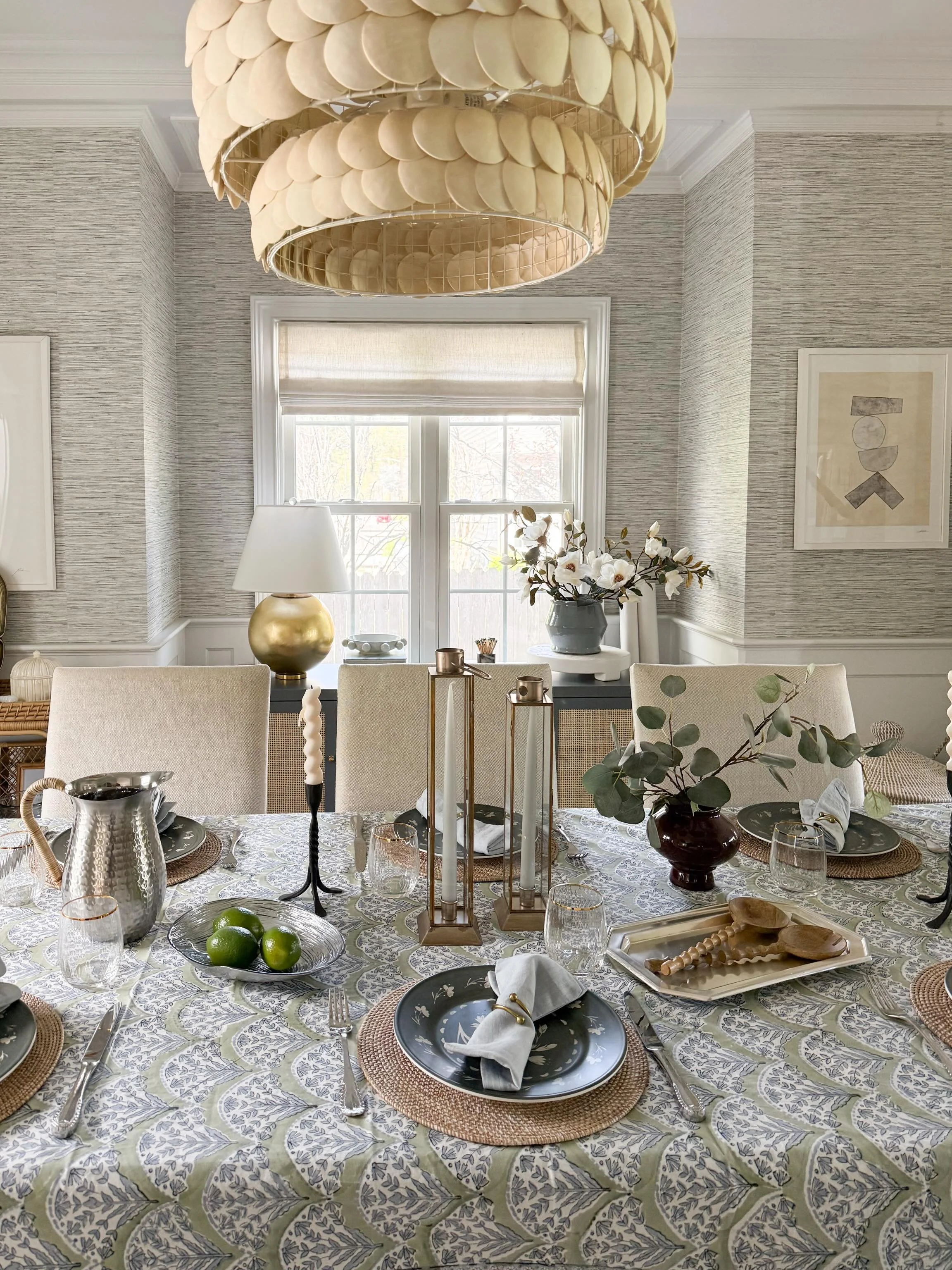 Spring entertaining and it&rsquo;s oh so pretty 🩶

Linking some new favorites: the prettiest block print tablecloth, melamine dishes, serve-ware that doubles at art, hammered metal candlesticks and colorful candles. 

Comment SHOP below to receive a