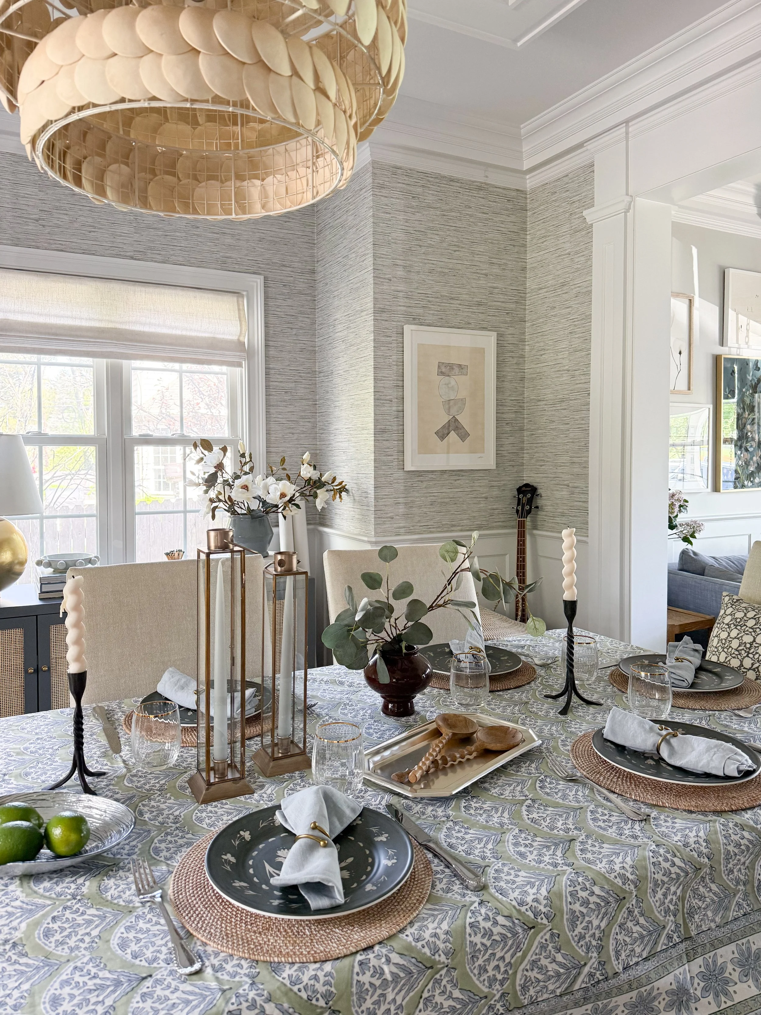 McGee and Co wooden serving utensils styled on a decorative tray for a functional and elevated tablescape detail