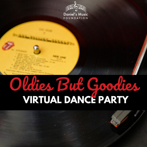 Oldies but Goodies Dance Party logo with image of a record player and DMF logo