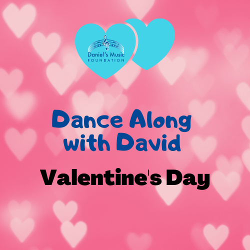 Valentine's Day Dance Along with David logo with images of silhouette hearts and DMF logo