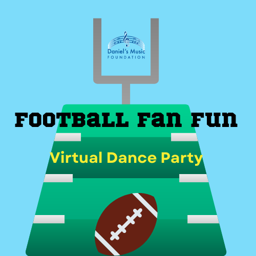 DMF Virtual Football fun dance party with image of a football field