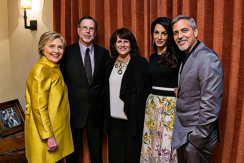Clinton, the Clooneys and contest winners.