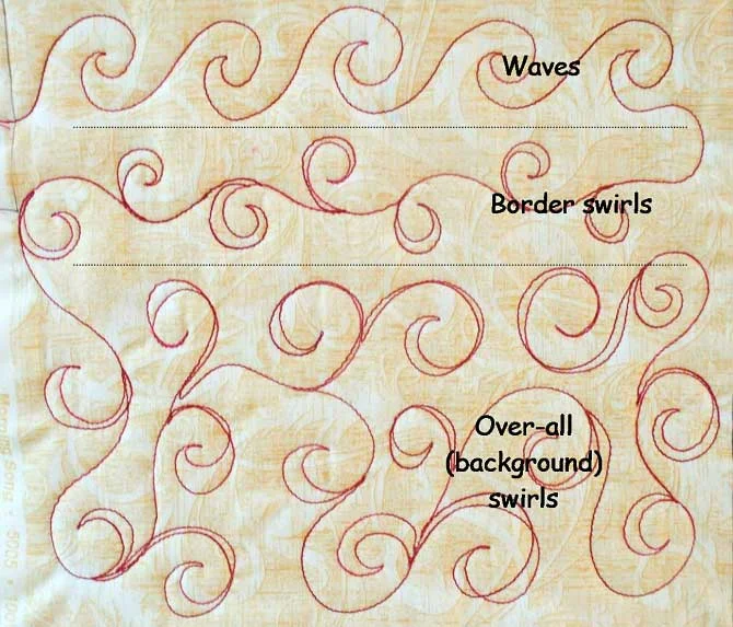 Swirls and waves free motion quilting design