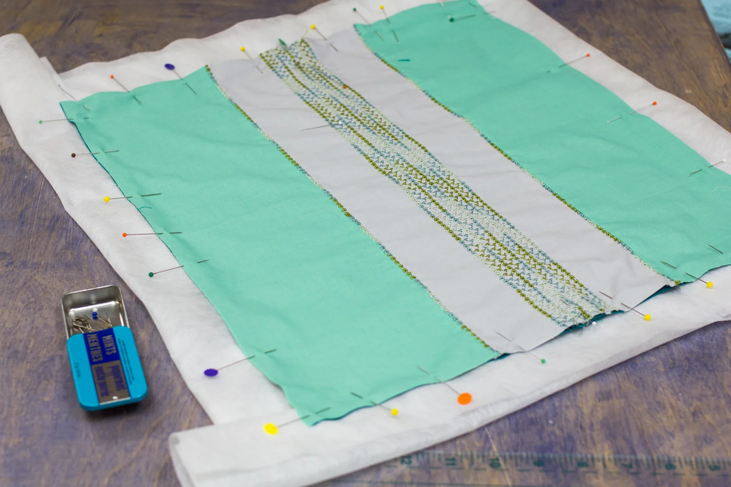 We will be crocheting all four edges of our pillowcase, so have attached water soluble stabilizer to every edge.