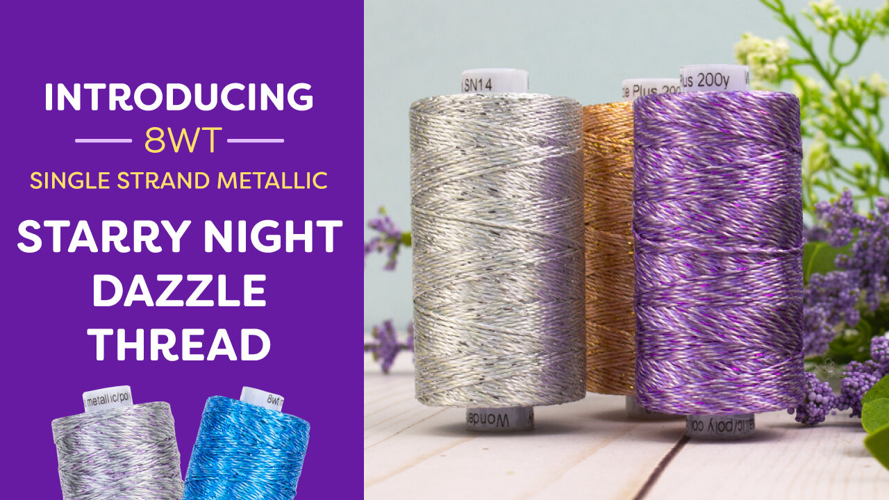 WonderFil Specialty Threads Dazzle Rayon with One Strand of Metallic Purple 8wt. 200 yard 