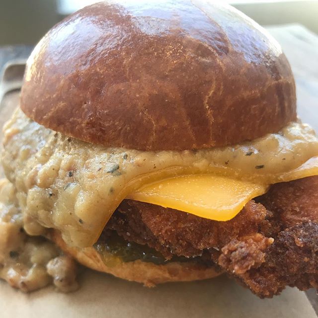 Fried chicken and sausage gravy! Weekends only #getit #prettydamngood