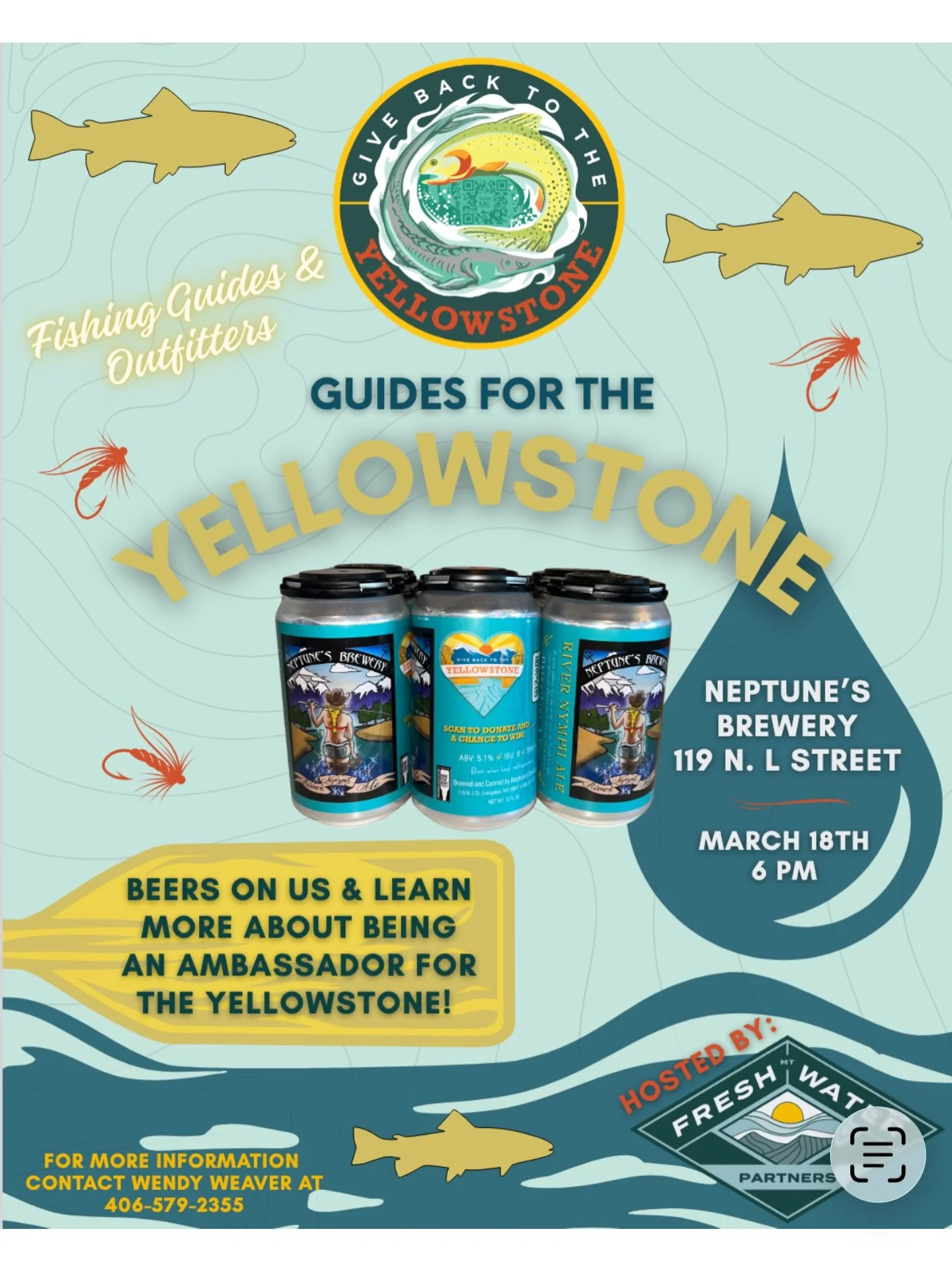 Local guides and outfitters around Livingston and Bozeman, this is worth showing up for.

Freshwater Partners is hosting a Guides for the Yellowstone gathering at Neptune&rsquo;s Brewery in Livingston on March 18 at 6 PM. Good chance to grab a beer, 
