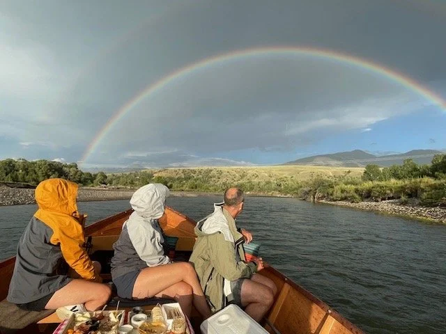 Wooden boat tour on the Yellowstone River near Livingston Montana