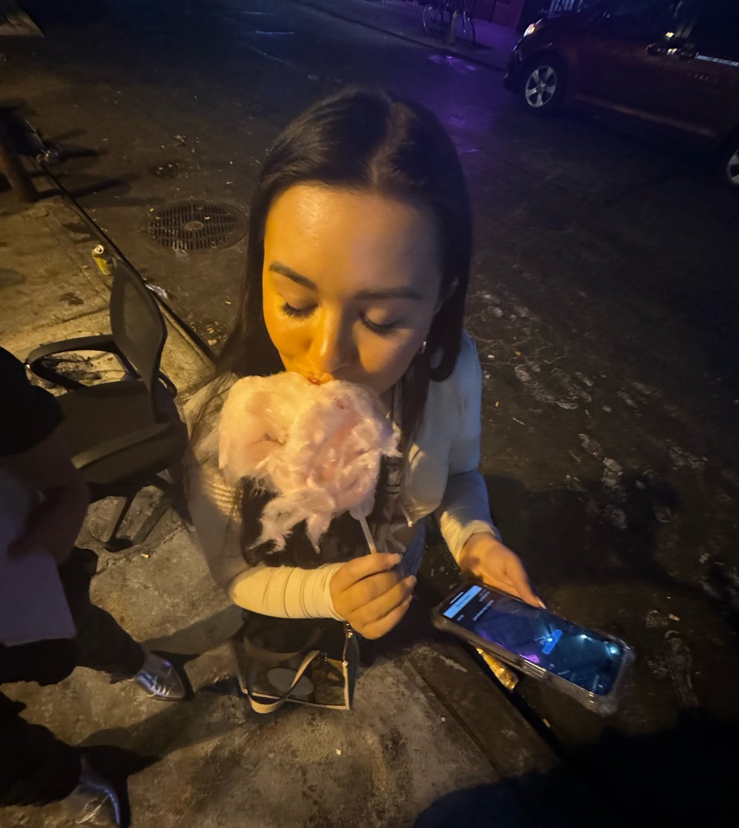 Kenka is love Kenka is lyfe 
[Photo description: brunette woman holding pink cotton on a chopstick]