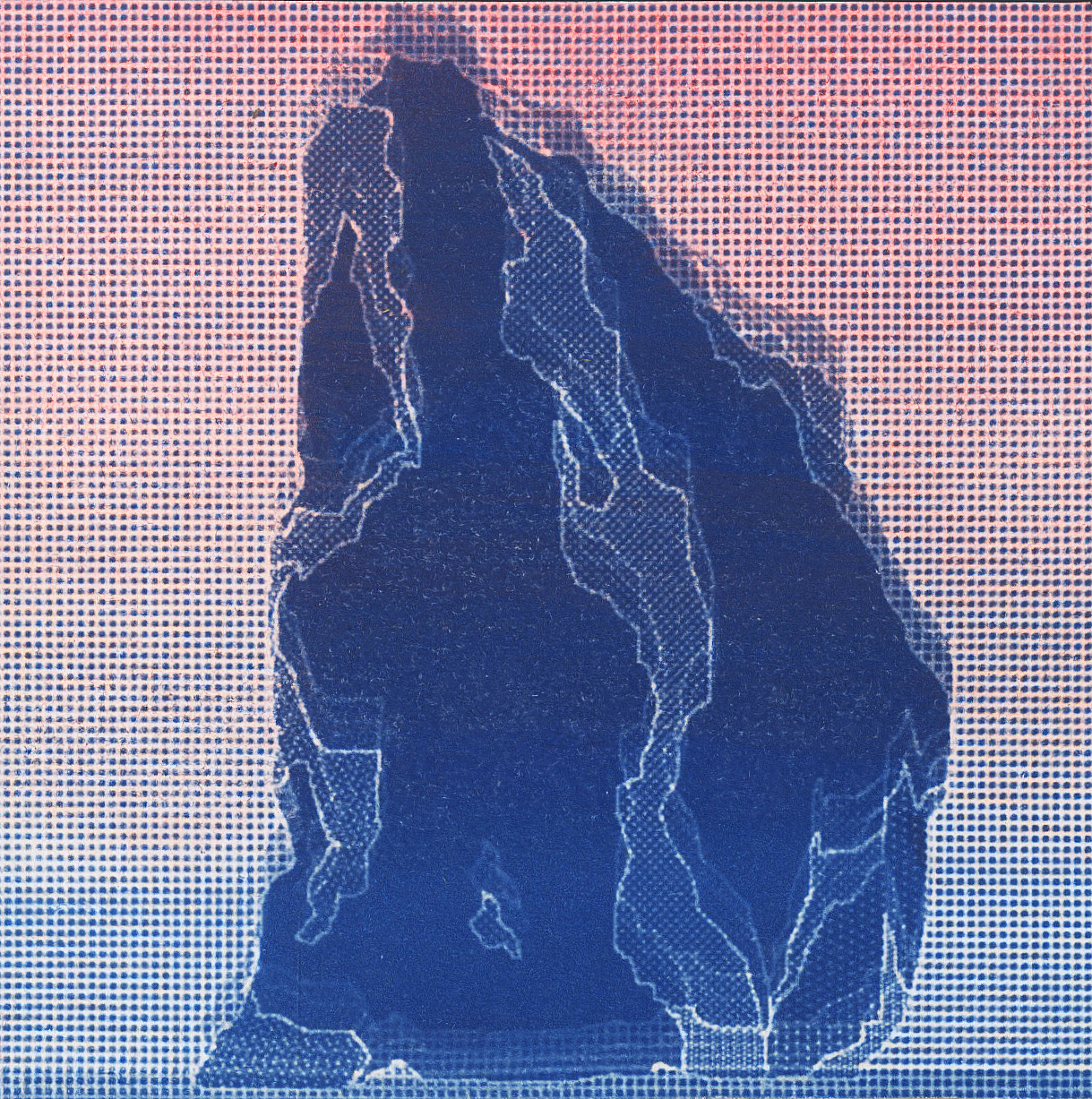   A Nervous Rock Standing in the Sunset  acrylic on cyanotype, paper on panel 4 x 4 x 1.75 in 2017 