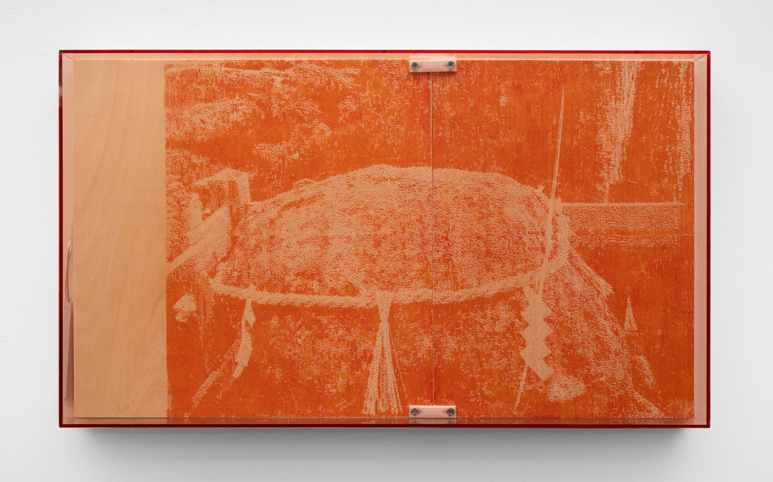   save.ditto5_kk.25_01  Pigment transfer on wood, PETG, aluminum tag, plexiglass 12.125 x 20.75 x 2.125 inches 2025 