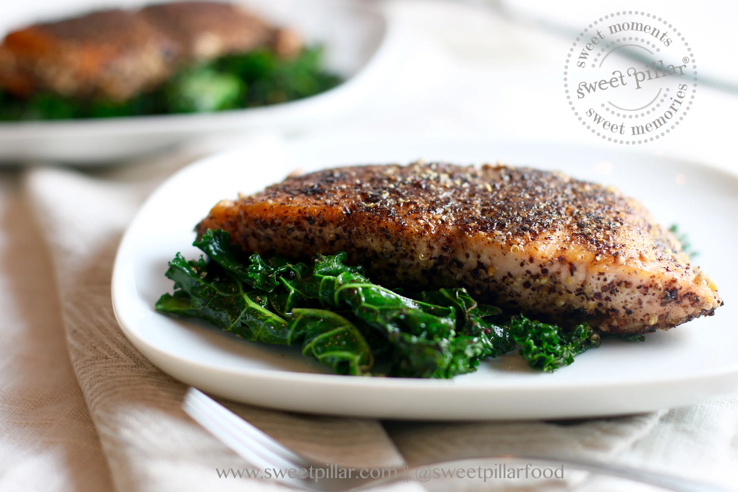 Sautee the kale in the same sumac, cumin, honey mustard rub for a few minutes