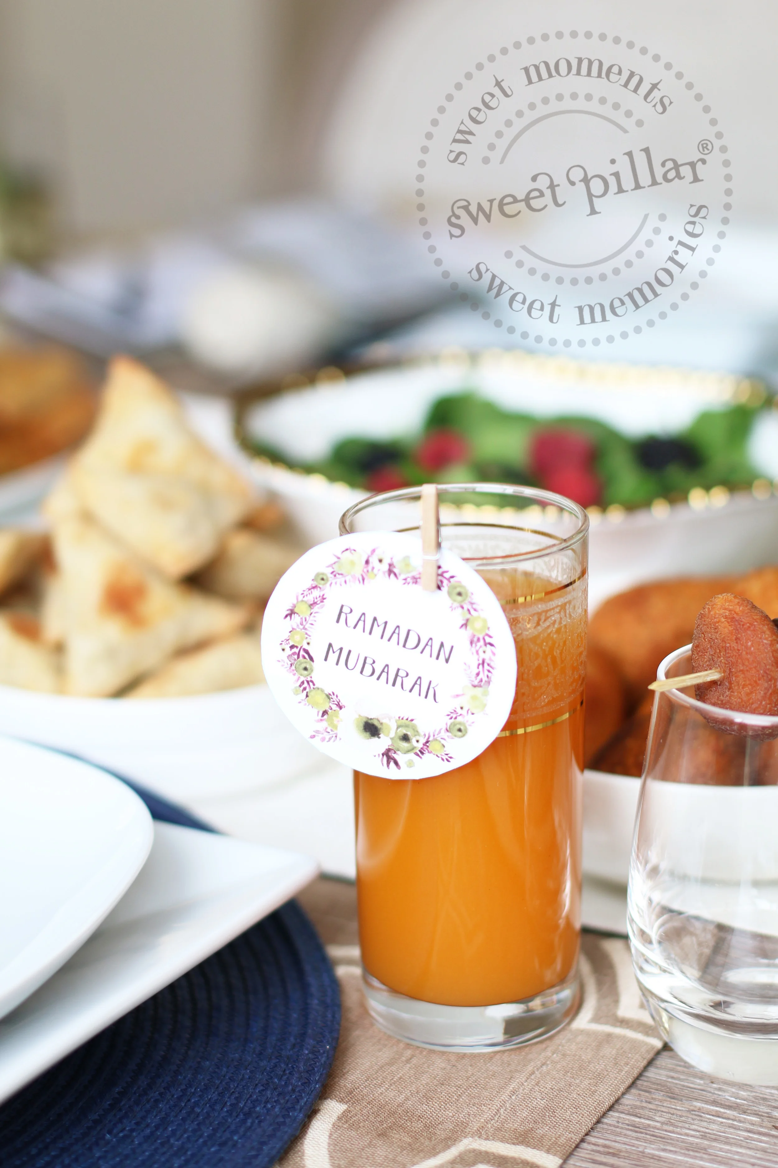 Printed these Ramadan mubarak tags directly from www.sweetfajr.com website and used mini clothespins that I purchased from Michaels to clip them to the apricot drink!