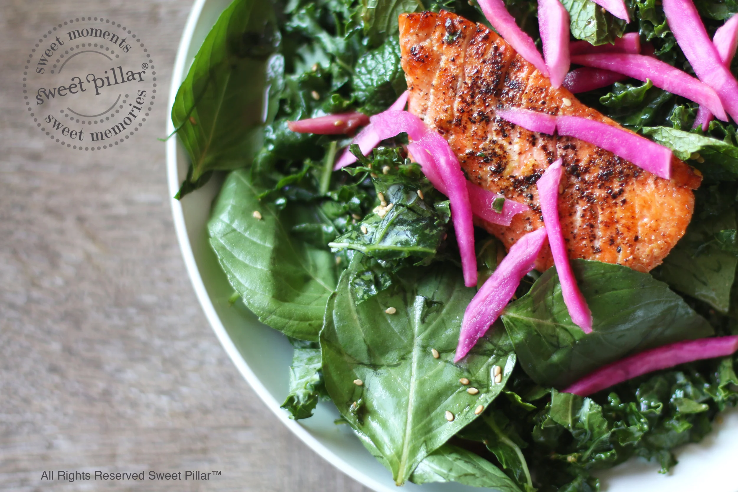 Refreshing Sumac Salmon Kale Salad with Tahini Vinaigrette