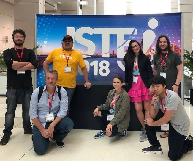 Bloxels EDU ISTE Crew 2018. From Left to Right: Justin, James, Josh, Lizzie, Amber, Rob, and Richard. Missing: Robin