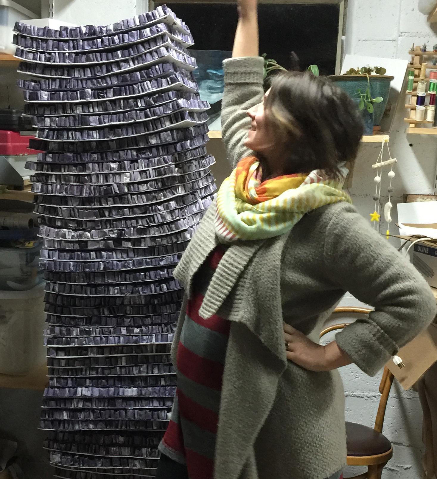 a VERY pregnant me with a stack of finished pieces for a big project earlier this year