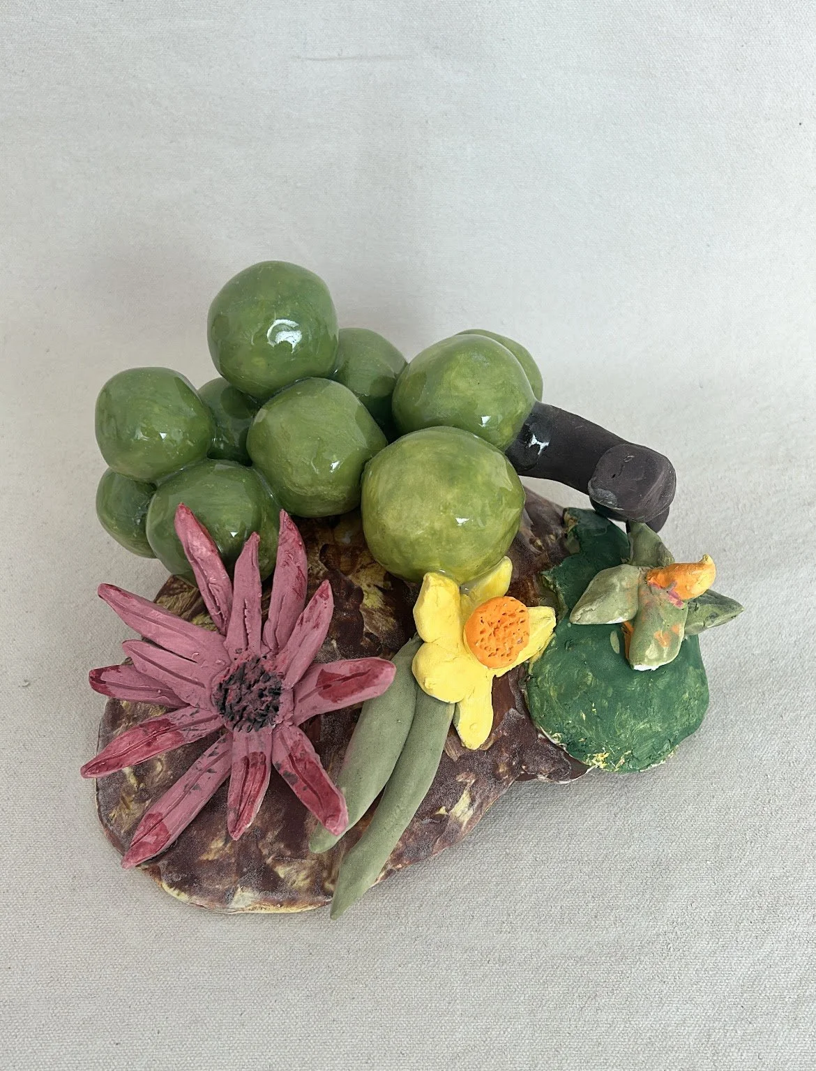 'Ode to Braque (Daffy, Bergamot), Low Fire Clay with Amaco Glaze