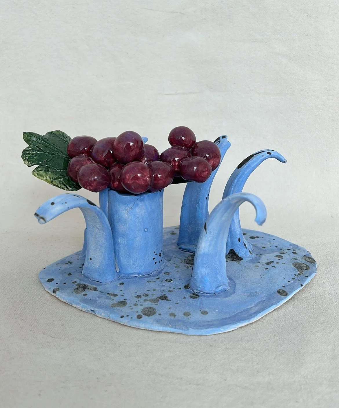 'Grapes Offering', Low Fire clay with Custom Glaze and Amaco Glaze