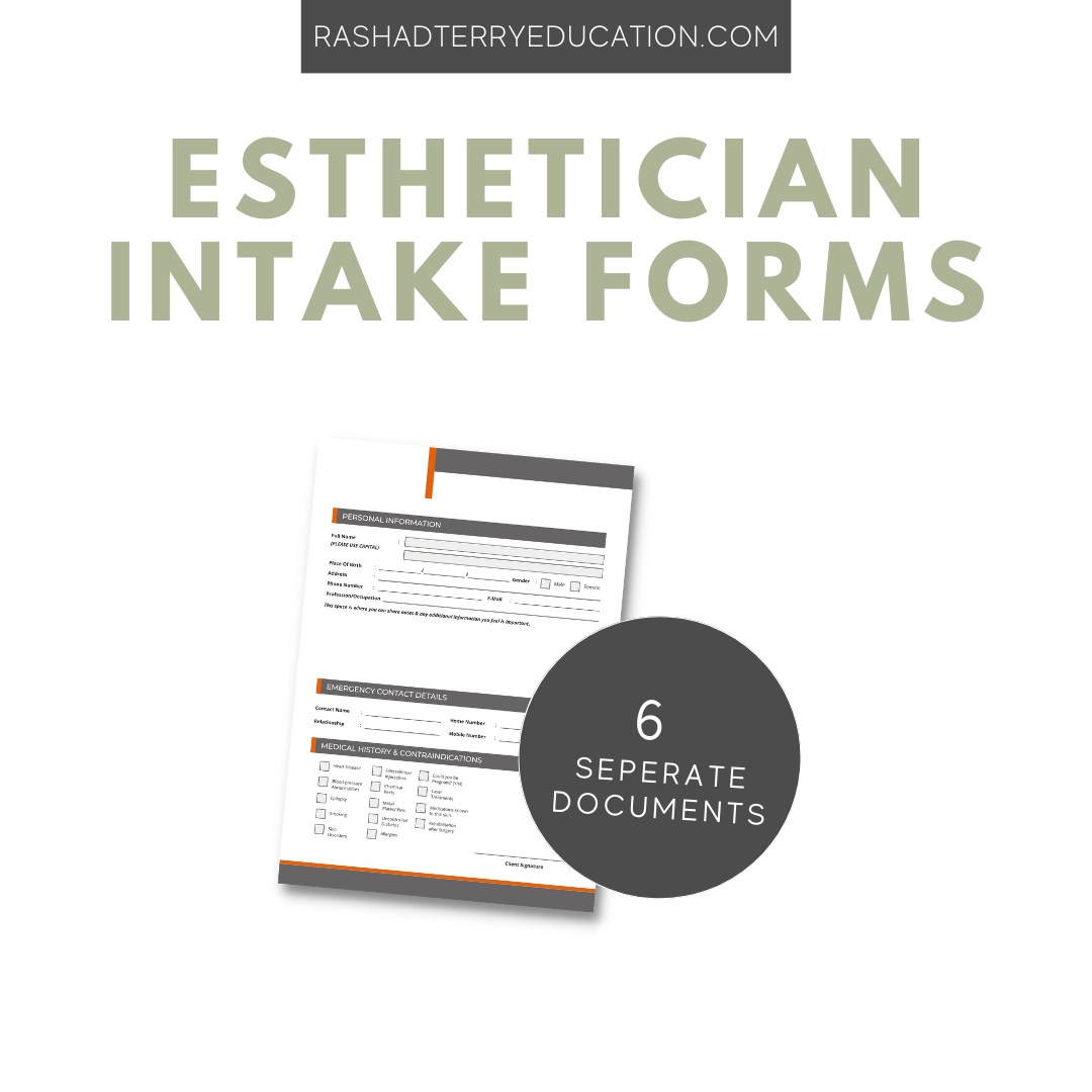 Esthetician Intake Form, Liability Release Packet (6 Editable Documents)