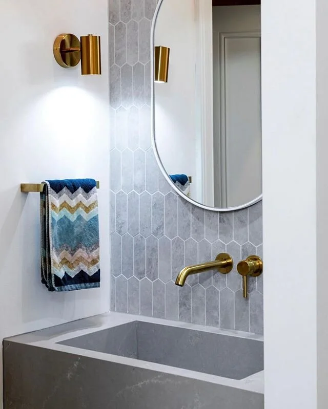 Grey &amp; gold finishes for the guest bathroom at our Malvern project. #imperiumconstructions #adelaidebuilder