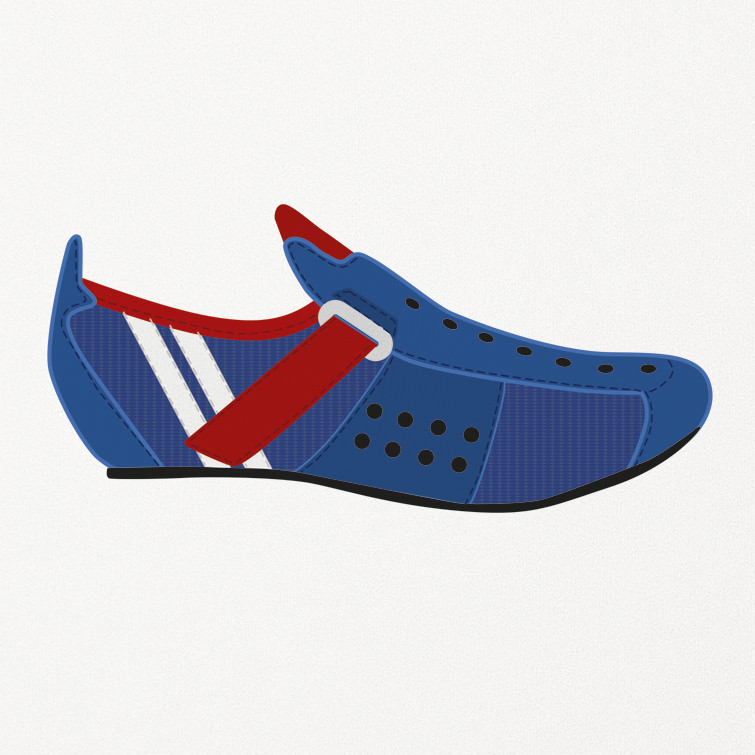 An early example of a cyclist shoe to employ the use of Velcro.